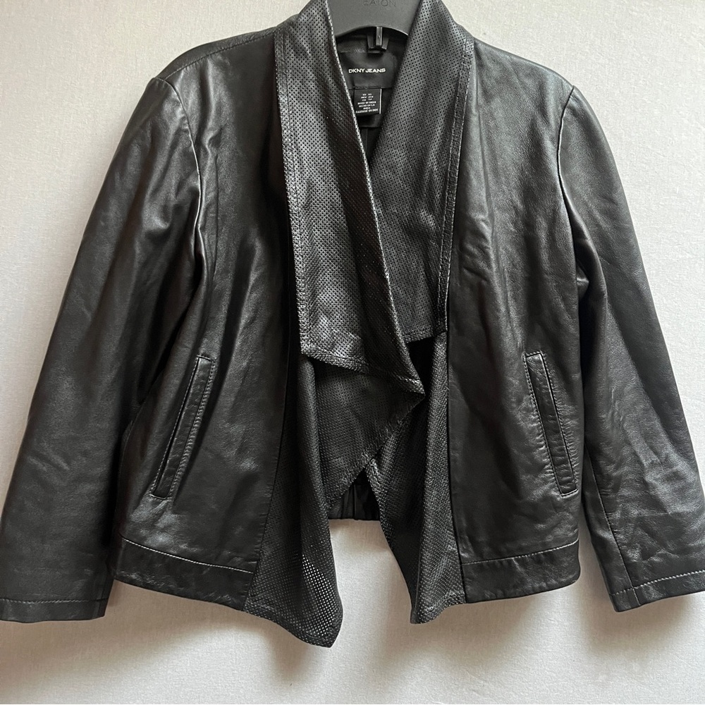 DKNY Lamb Leather shawl Collar jacket Sz XS